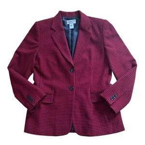 Pendleton red and black check virgin wool button front blazer jacket size 6